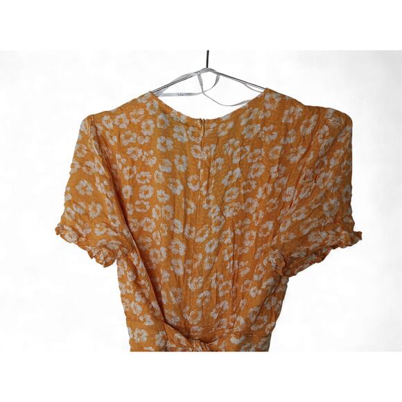 Lulus Floral Tie Back Mini Dress Yellow White V Neck Short Sleeve Size M - Picture 8 of 14